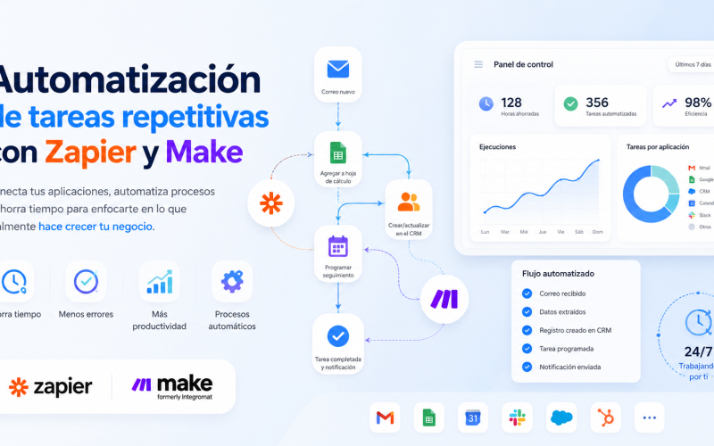 Automatización de tareas repetitivas con Zapier y Make